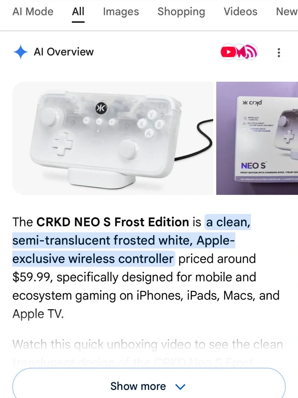 CRKD Neo S Wireless Gaming Controller in Frosted White